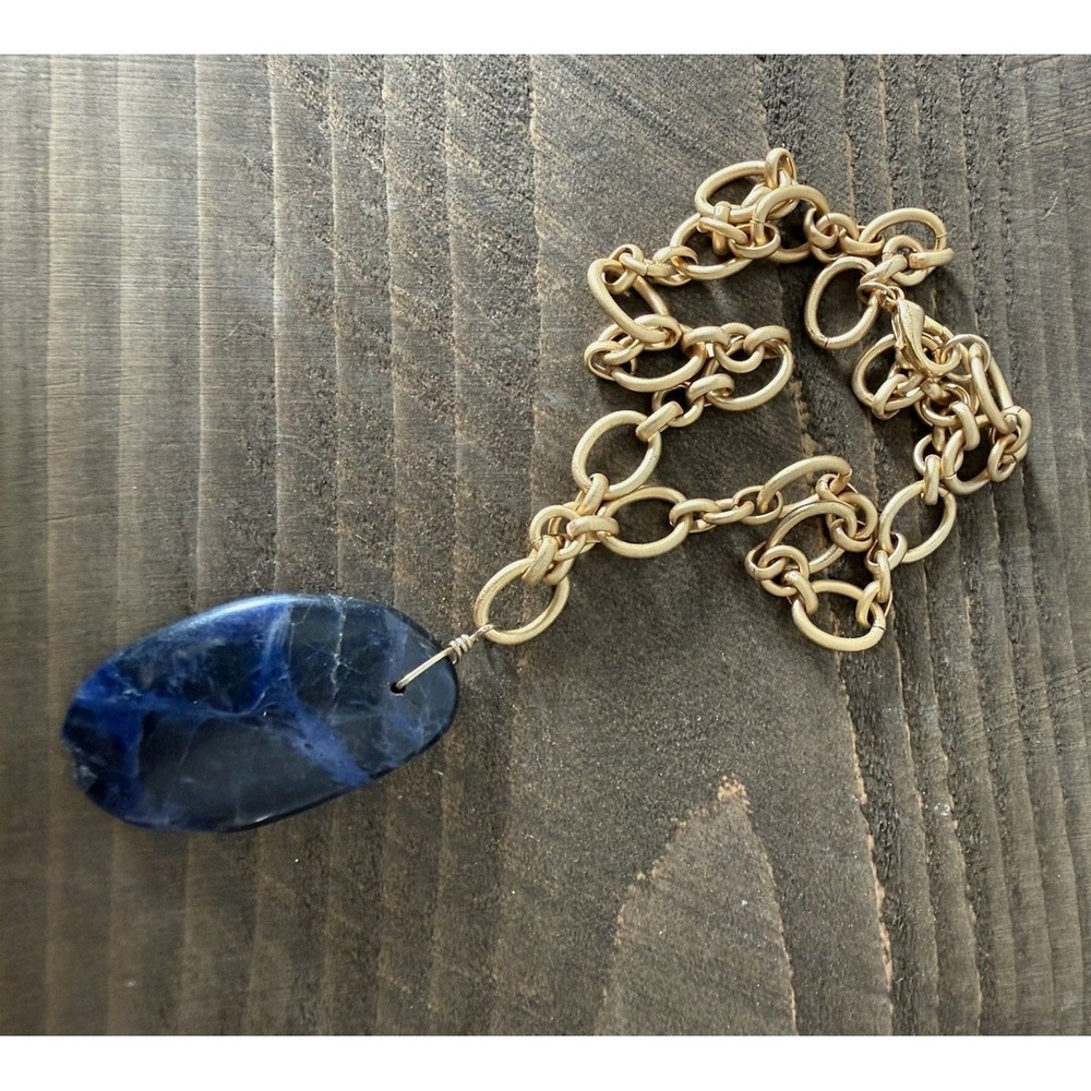 18 In Gold-Tone Rolo Chain Necklace w/ Oval Blue Sodalite Charm Pendant, Lobster